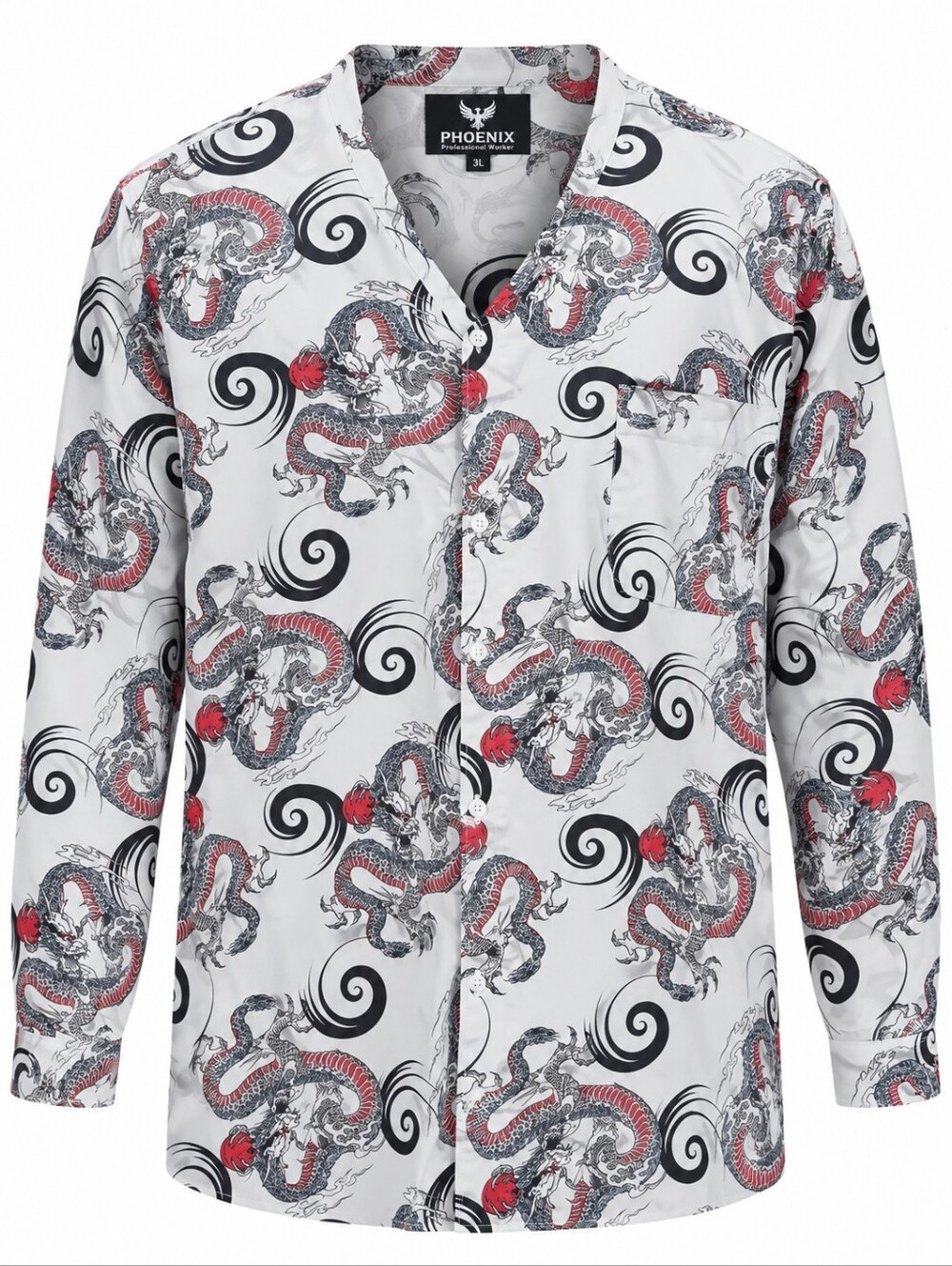 Phoenix 鳳皇 | Japanese Dragon‎ Print Button-Up Shirt Workwear Streetwear | XL